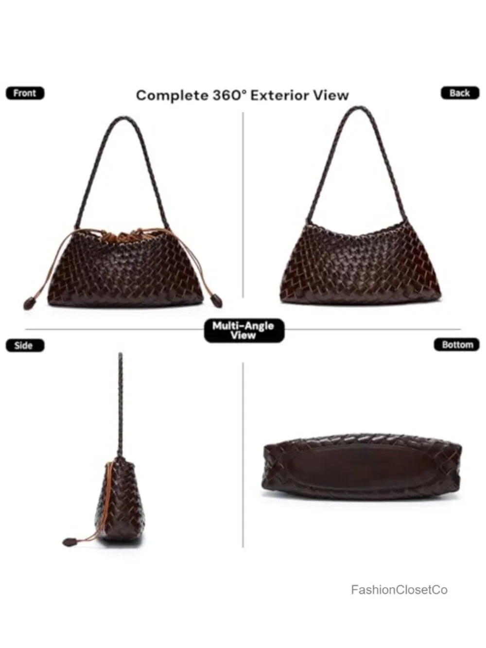 Hand-Woven Hobo Bag with Braided Strap, Removable Drawstring Pouch, Vegan